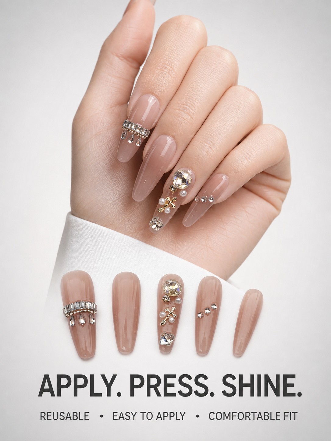 Nude long trapezoidal nail